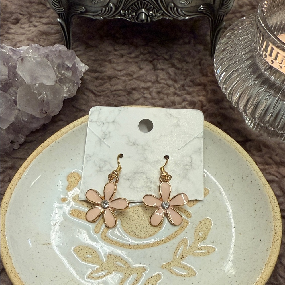 Gold and Pink Flower Earrings
